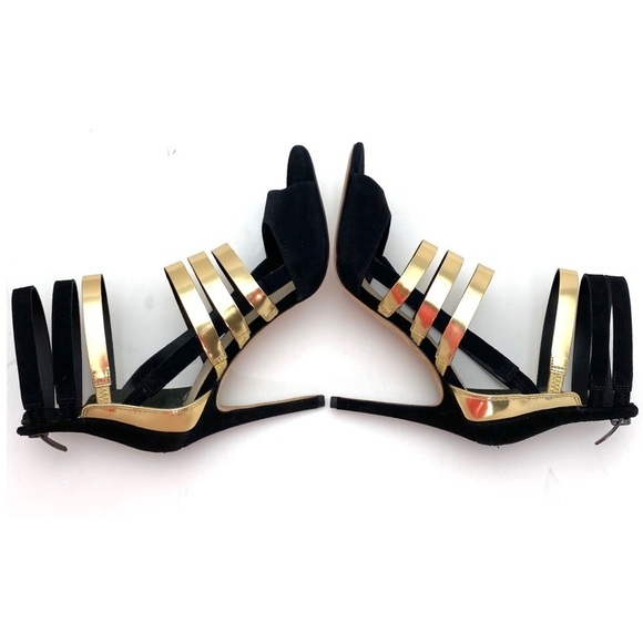 Via Spiga Suede Strap High Heel Sandal in Gold & Black - Picture 5 of 11